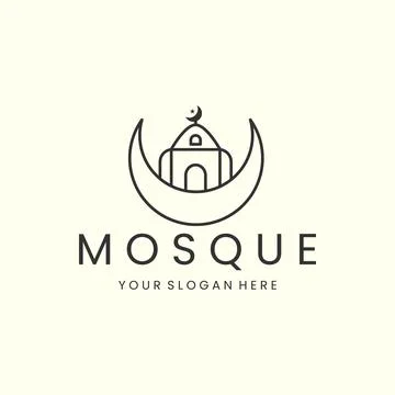 Mosque and moon linear style logo icon template design. moslem ,islam, ramada Stock Illustration