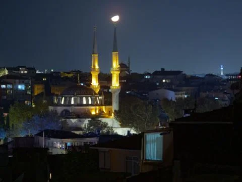 Mosque and The Moon Stock Photos