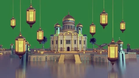 A mosque of and with some lights hanging from ceiling Stock Footage 336971505