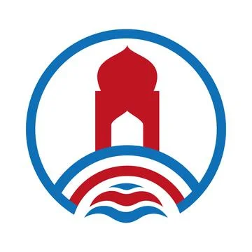 Mosque and Waves Islamic Logo design vector icon. Stock Illustration