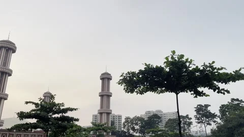 Mosque Architecture and Park Grounds Landscape Background Stock Footage 345526900