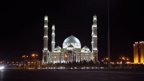 Mosque of Astana night Stock Footage 91580341
