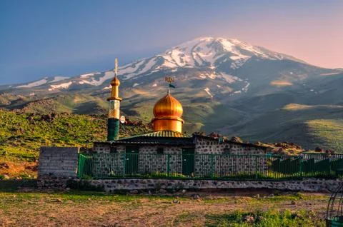 Mosque below damavand Stock Photos