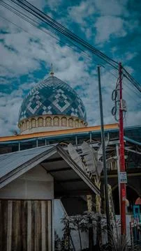 Mosque with Blue Patterned Dome 스톡 사진