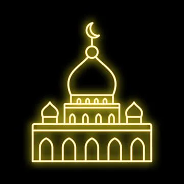 Mosque building icon glowing neon light islam faith Stock Illustration