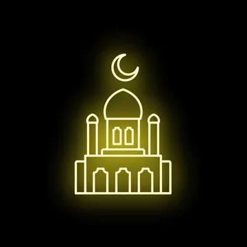 Mosque building icon in glowing neon style Stock Illustration