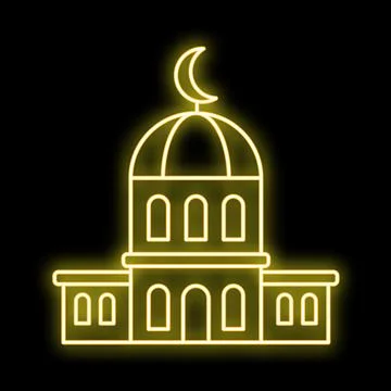 Mosque building icon glowing with neon style Stock Illustration