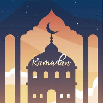 Mosque building with label ramadan Ilustración de archivo