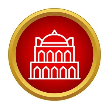 Mosque building line icon on red gold button Stock Illustration