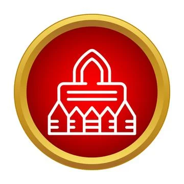 Mosque building line icon in red circle Stock Illustration