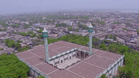 Mosque Building Overlooking Urban Area Aerial - Graded Stock Footage 322533433
