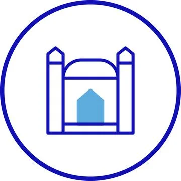 Mosque building simple design in a circle with blue outline on white backgrou Stock Illustration