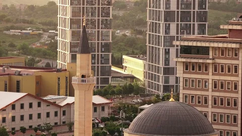 Mosque close-up on the background of modern buildings, Istanbul Stock Footage 109609747