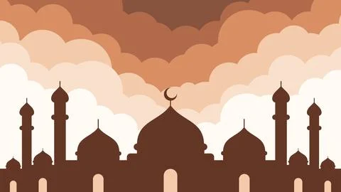 Mosque with clouds in neutral color Stock Illustration