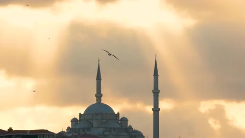 Mosque Complex, Time Lapse At Sunset With Red Sun And Clouds Stock Footage 147332693