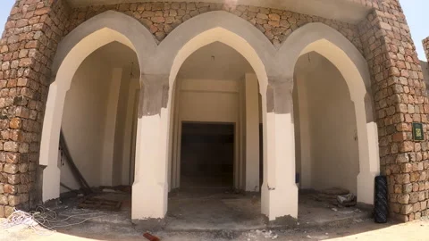 Mosque Construction - Interior Hall and Stone Exterior in Desert Vídeo Stock 321160286