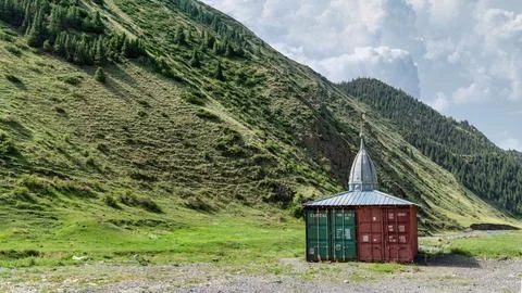 Mosque that is created using shipping containers. Stock Photos