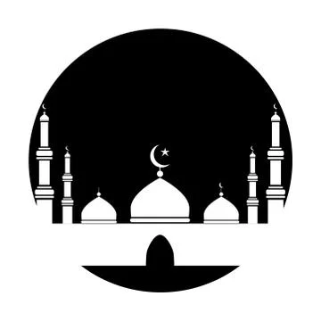 Mosque Cut out Black Circle. Black and white pictogram depicting mosque cut o Stock Illustration