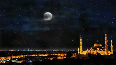 Mosque on a dark and cloudy night 스톡 동영상 308303652