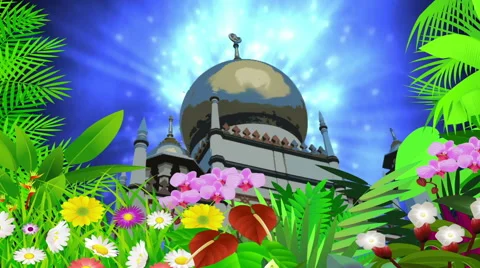 Mosque Daylight and Flowers Stock Footage 45972279