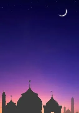 Mosque Dome and Crescent Moon on Night Ramadan Sky Vertical Background イラスト素材