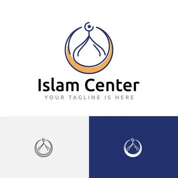 Mosque Dome Crescent Islamic Center Prayer Islam Muslim Community Line Logo Stock Illustration