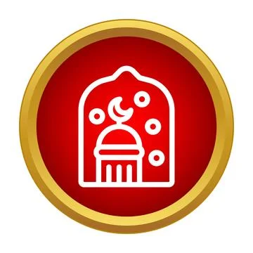 Mosque dome with crescent moon icon on red button 库存插图