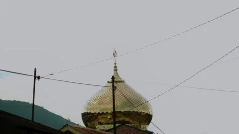 Mosque Dome Silhouette Against Dramatic Evening Sky Stock Photos