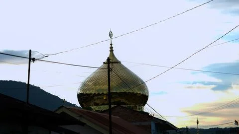 Mosque Dome Silhouette Against Dramatic Evening Sky Stock Photos