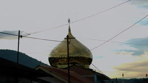 Mosque Dome Silhouette Against Dramatic Evening Sky Stock Photos