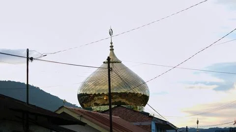 Mosque Dome Silhouette Against Dramatic Evening Sky Stock Photos