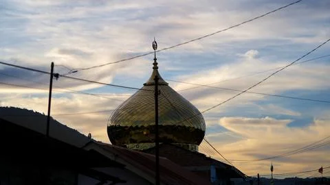 Mosque Dome Silhouette Against Dramatic Evening Sky Stock Photos