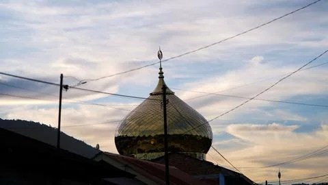 Mosque Dome Silhouette Against Dramatic Evening Sky Stock Photos