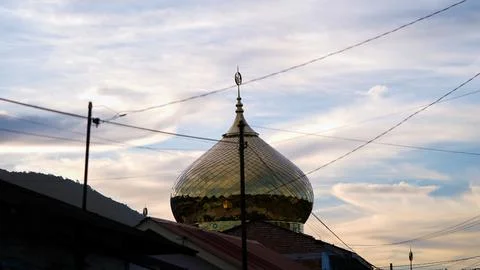 Mosque Dome Silhouette Against Dramatic Evening Sky Stock Photos