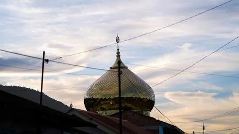 Mosque Dome Silhouette Against Dramatic Evening Sky Stock Photos