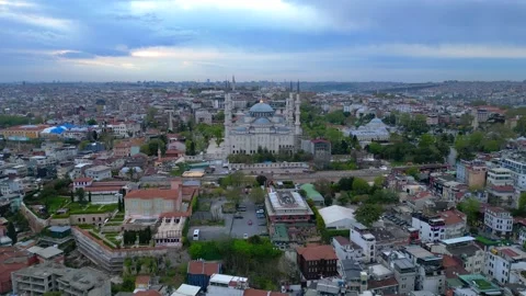 Mosque dominating Istanbul cityscape, Bosphorus. Smooth aerial view drone Stock-Footage 344608404