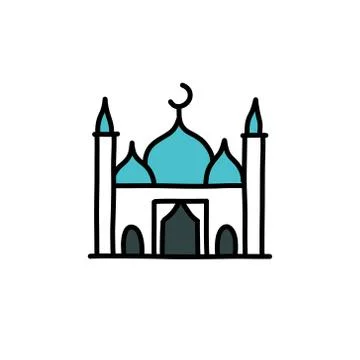 Mosque doodle icon, vector color line illustration Stock Illustration