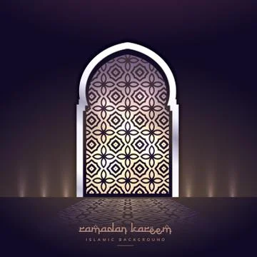 Mosque door with lights and pattern shape Stock Illustration