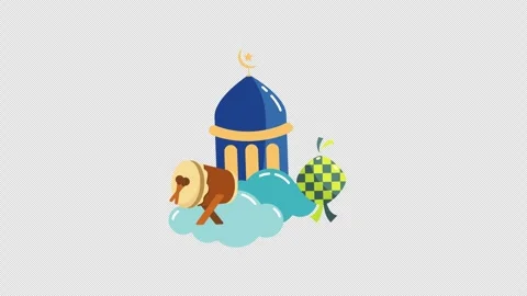 Mosque drum and ketupat on clouds Stock Footage 332836447