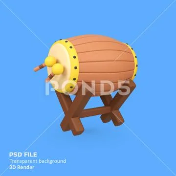Mosque Drum Bedug isolated 3d render icon illustration PSD 템플릿