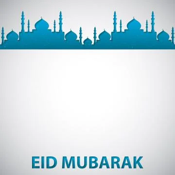 Mosque "Eid Mubarak" (Blessed Eid) card in vector format. Stock Illustration