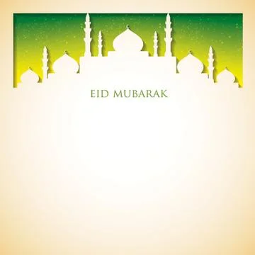 Mosque "Eid Mubarak" (Blessed Eid) card in vector format. Ilustración de archivo