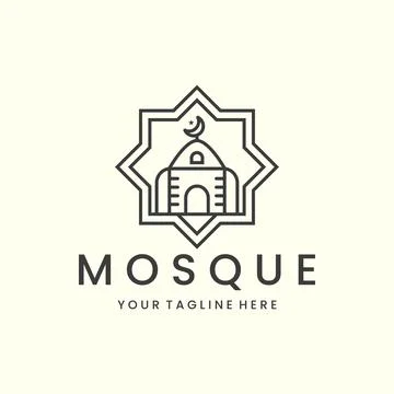 Mosque with emblem and linear style logo icon template design. moslem ,islam, Stock Illustration