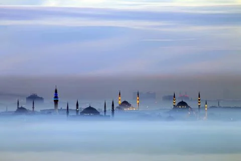 Mosque in fog 스톡 사진