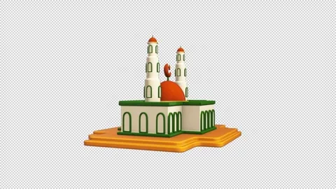 Mosque with Green and White Domes Loop Alpha Stock Footage 308228094