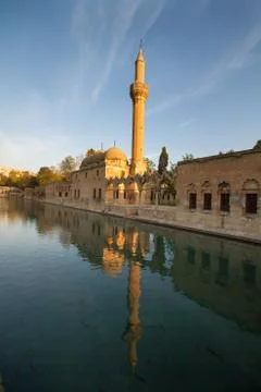 Mosque of Halil-ur-Rahman Reflection on Abraham's Pool, Urfa, Turkey Stock Photos