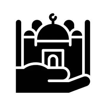Mosque on hand vector illustration, Ramadan related solid icon 스톡 일러스트