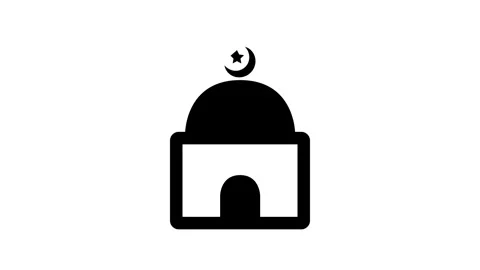 Mosque icon with crescent moon and star animation. Black color mosque icon .. Video stock 335589773
