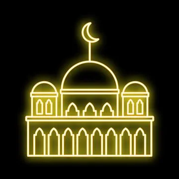Mosque icon glowing bright yellow neon line Stock Illustration