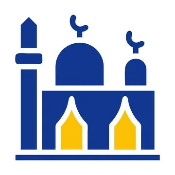 Mosque icon solid blue yellow colour ramadan symbol perfect. Stock Illustration